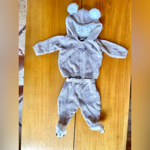 Teddybear 2 piece baby set 0-3 First Impressions Fuzzy Teddy Brown Winter - Picture 2 of 5